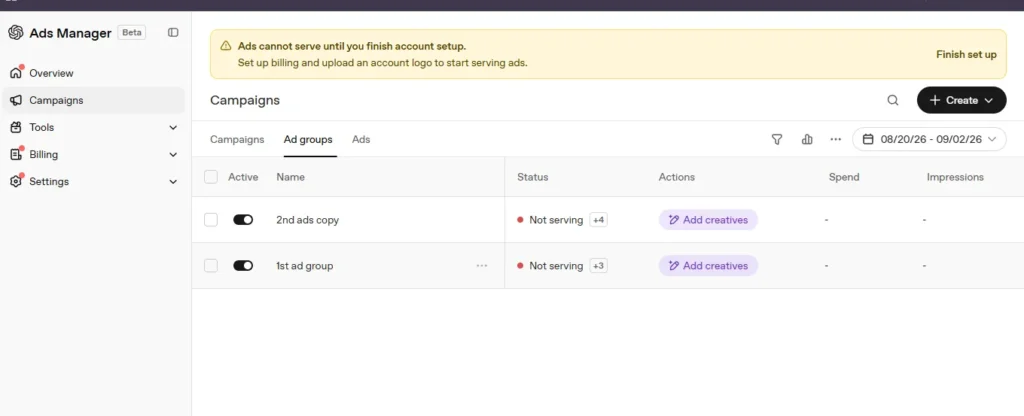 chat gpt ads group